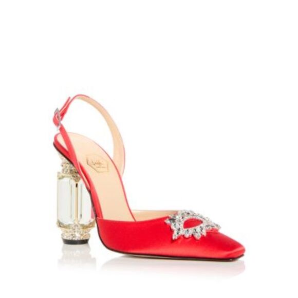 NALEBE Womens Red Mirror Heel Aurum Square Toe Sculpted Heel Slingback 40